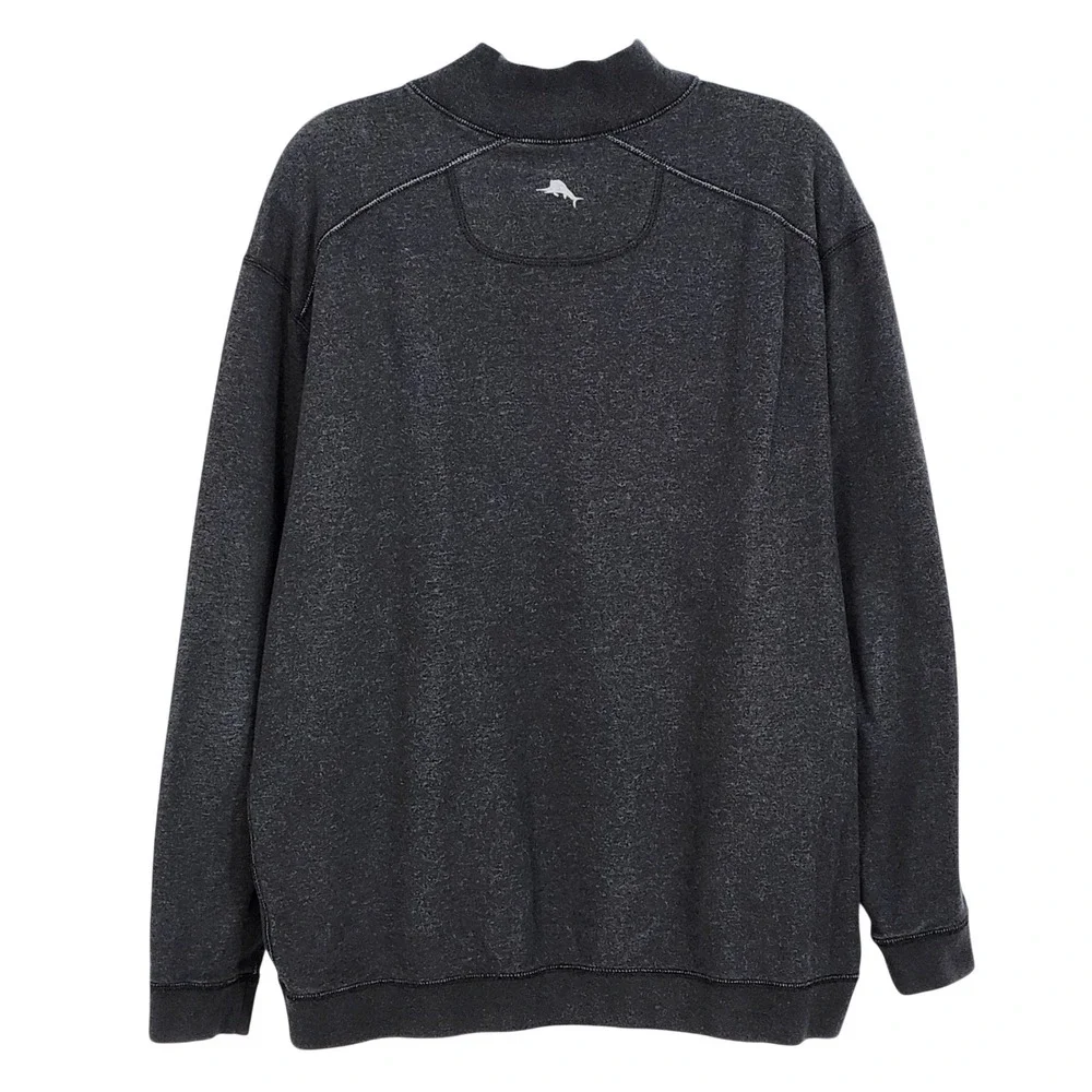 Tommy Bahama Mens Reversible Quarter Zip Pullover Charcoal‎ Gray Stripe XL